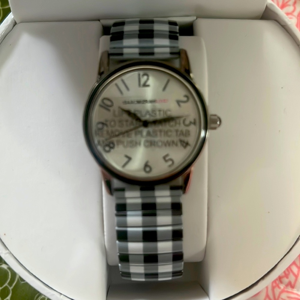 Isaac Mizrahi gingham print watch in black and white